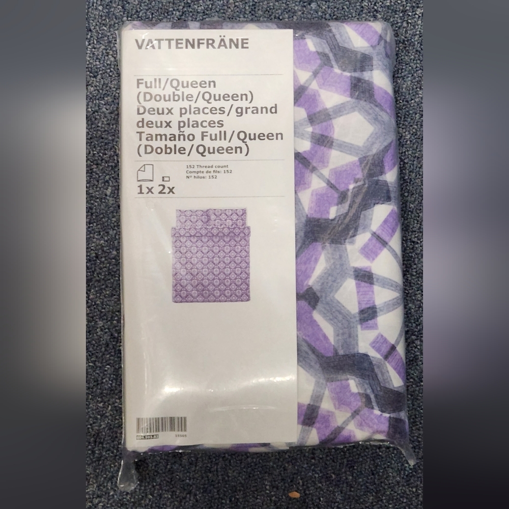 IKEA VATTENFRANE Full Queen Duvet Cover w2 Pillowcases Bed